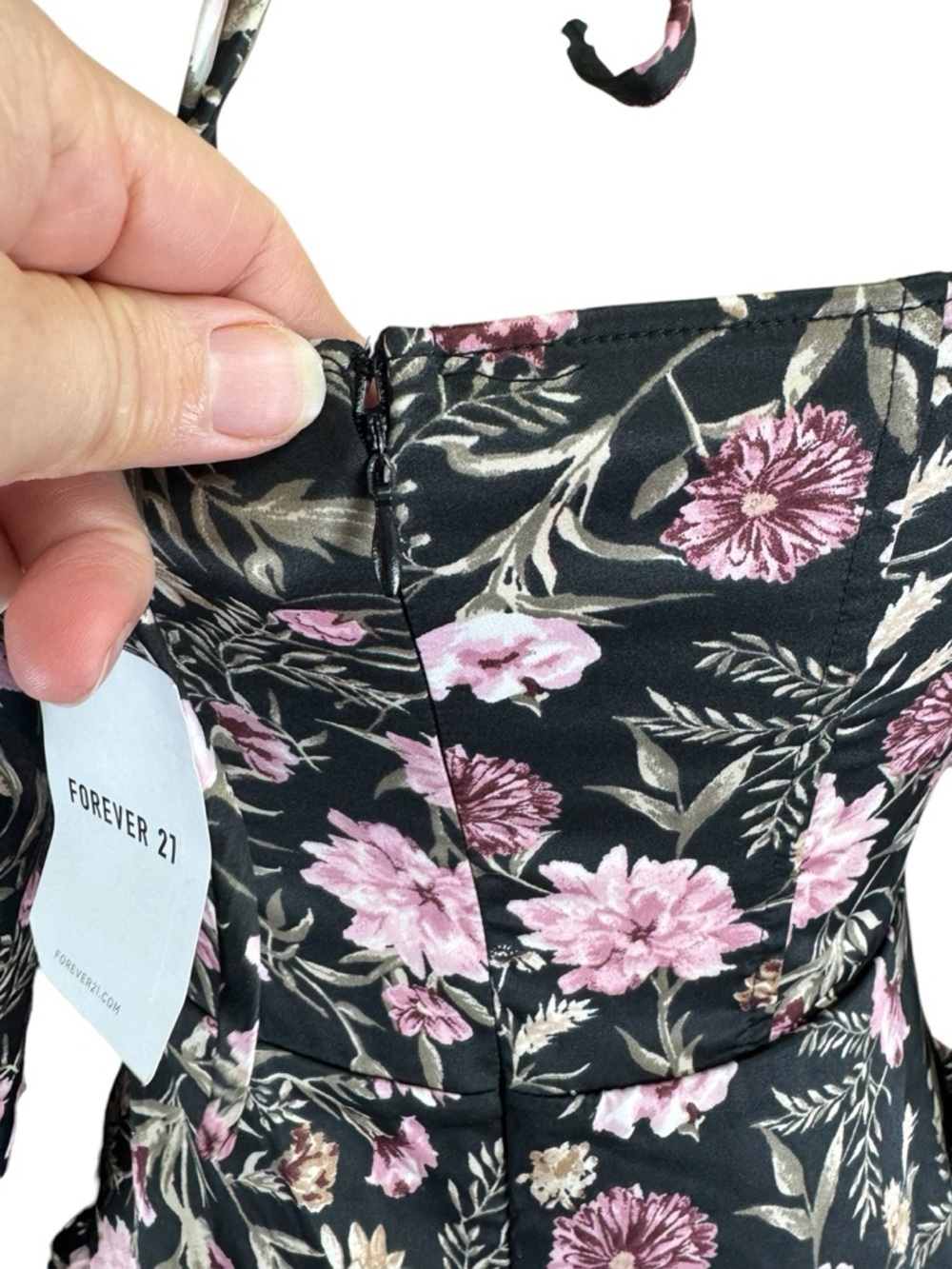 Forever 21 Black Mini Dress with Pink Floral Print - Picture 11 of 15